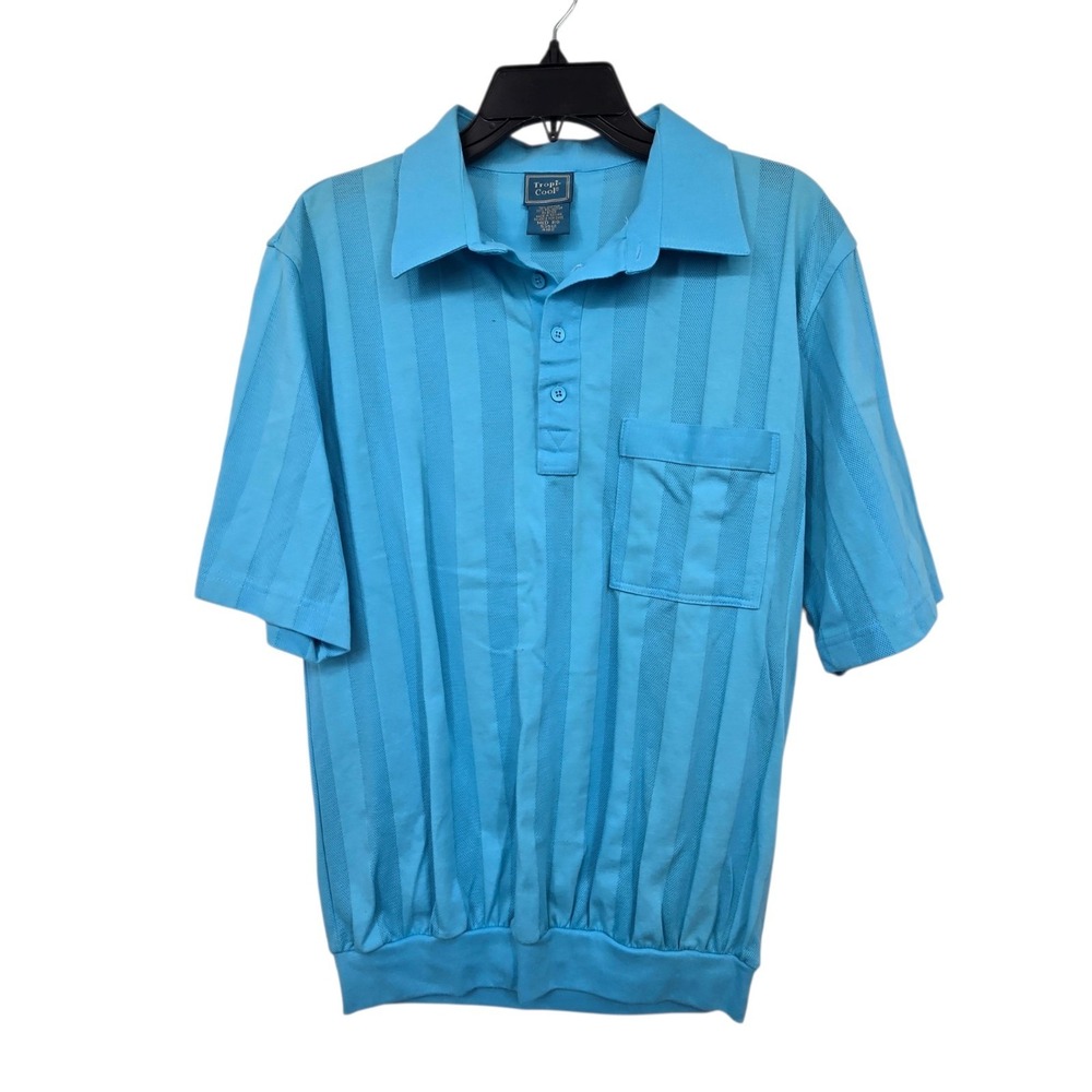 Vintage 80s 90s Tropi-Cool Polo Golf Shirt Mens Med Reg Teal Texture Stripe Hip